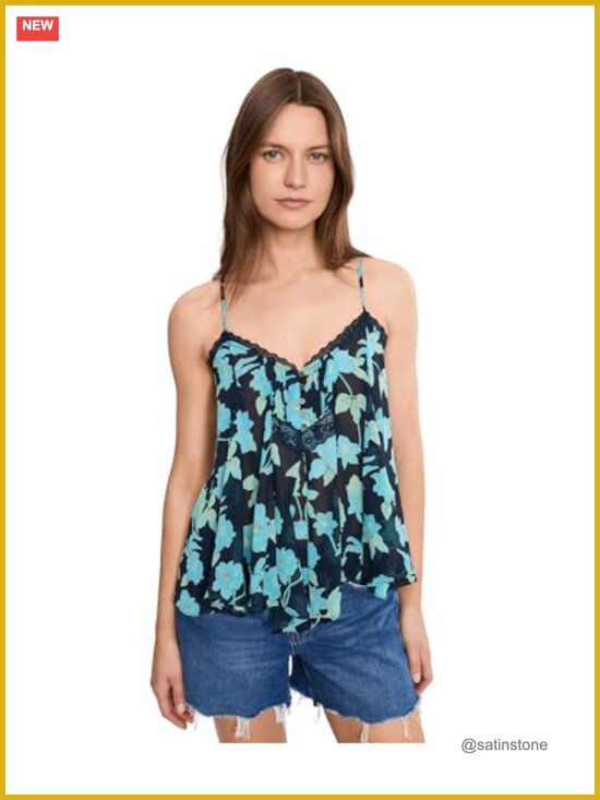 Tops - Semi-Sheer Chiffon Tank Top with Adjustable Spaghetti Straps